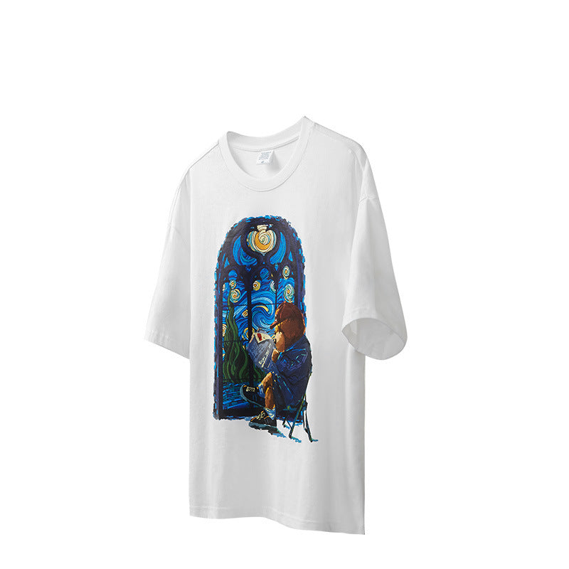 Star Oil Painting Bear Printed T-shirt 2466S23