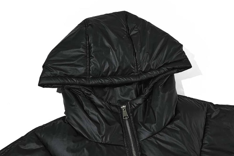 Black Ribbon Hooded Puffer Jacket MY23063