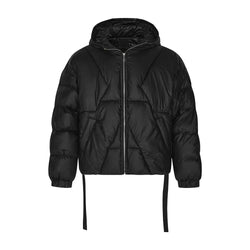Black Ribbon Hooded Puffer Jacket MY23063