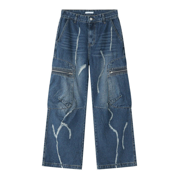 Blue Large Pocket Distressed Jeans M7TZ047 - UncleDon JM