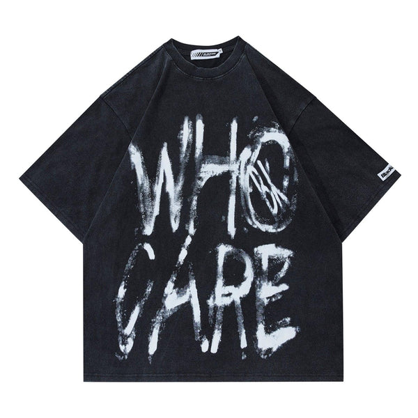''WHO CARE'' Hand-painted Printed T-shirt 3045 - UncleDon JM