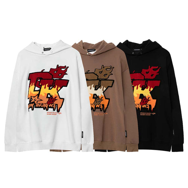 Flame Letter Embroidery Hoodie DK1028Q