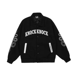 Black Embroidery Varsity Jacket W800