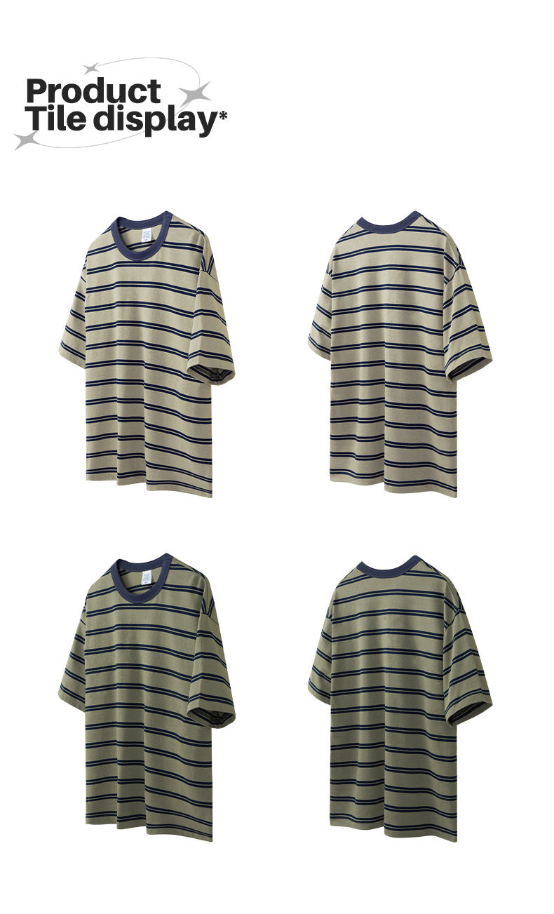 Retro Contrast Striped Cotton T-shirt 2487S23
