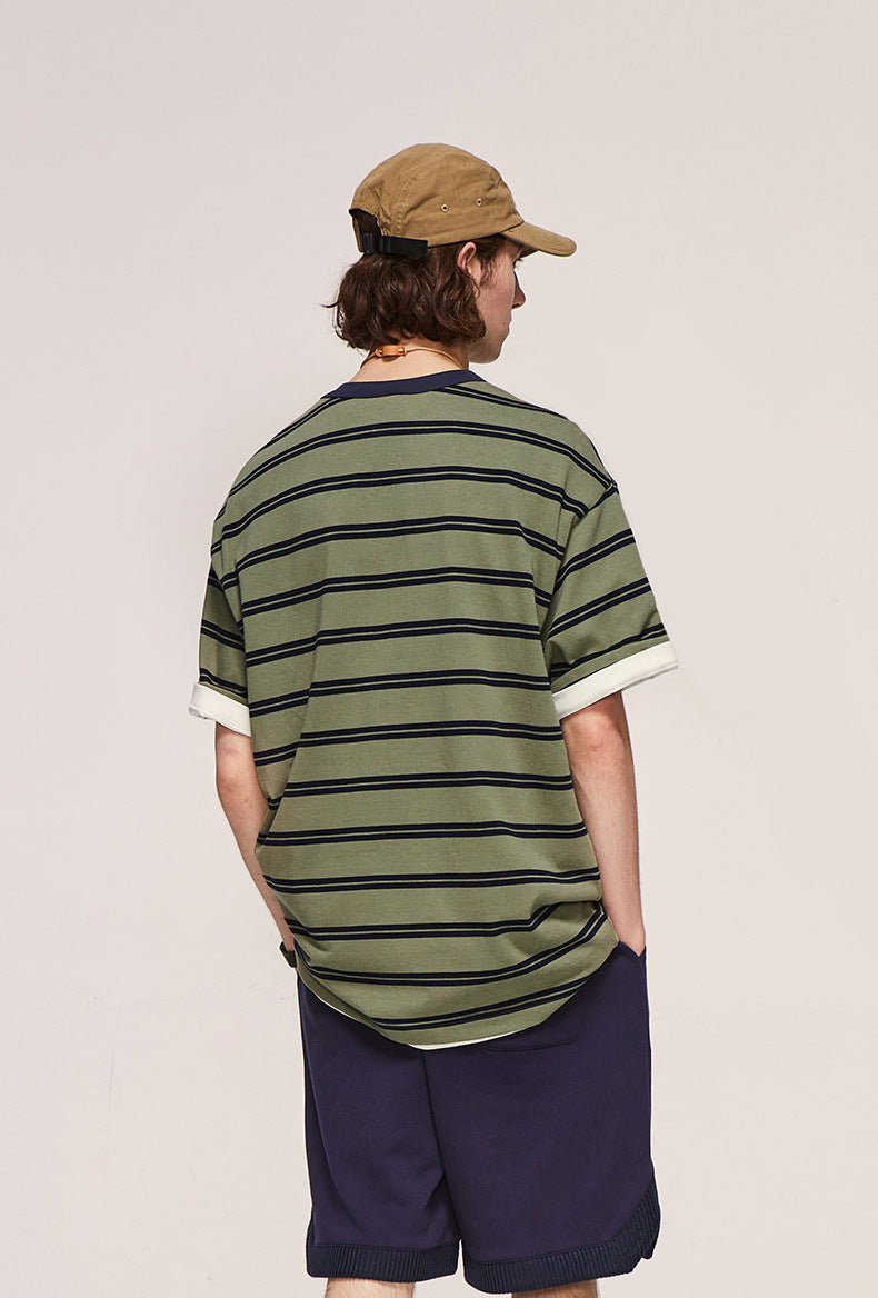 Retro Contrast Striped Cotton T-shirt 2487S23