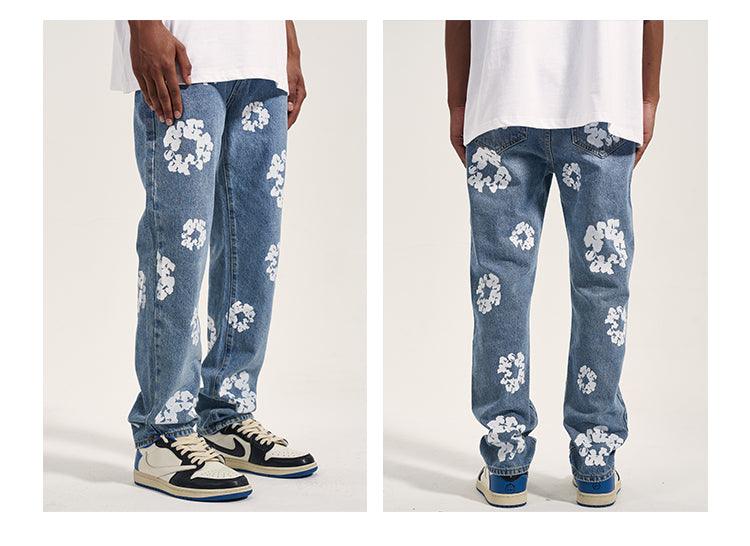 Blue Flower Denim Jeans Q034 - UncleDon JM