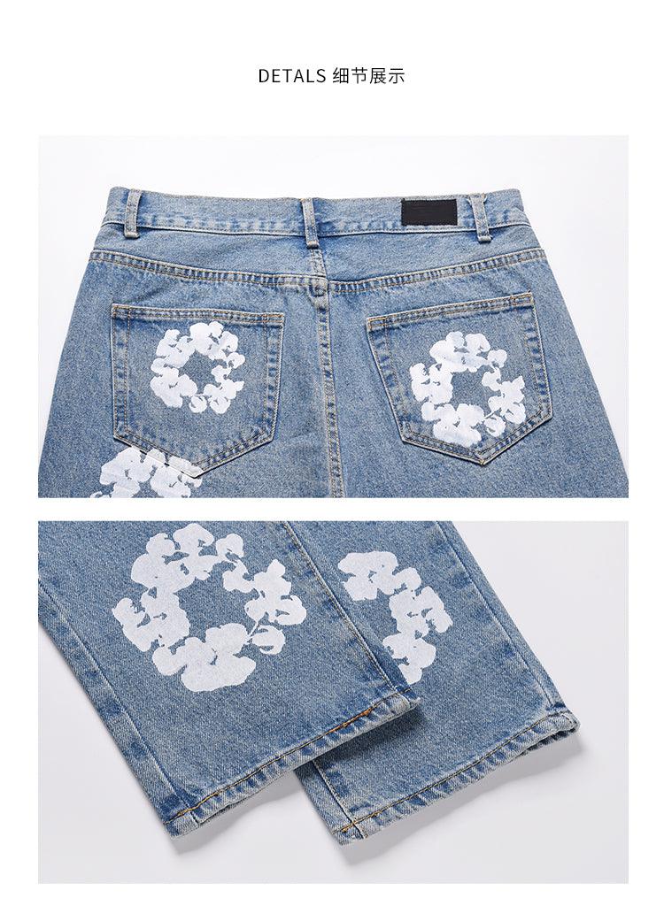 Blue Flower Denim Jeans Q034 - UncleDon JM