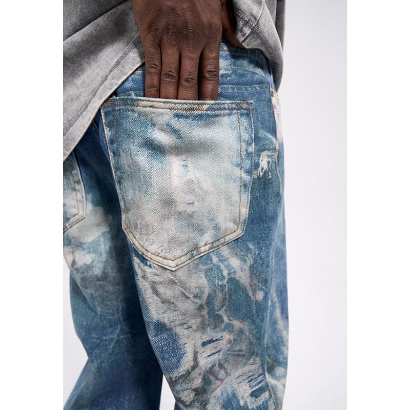 Blue Laser Printing Baggy Jeans Q076 - UncleDon JM